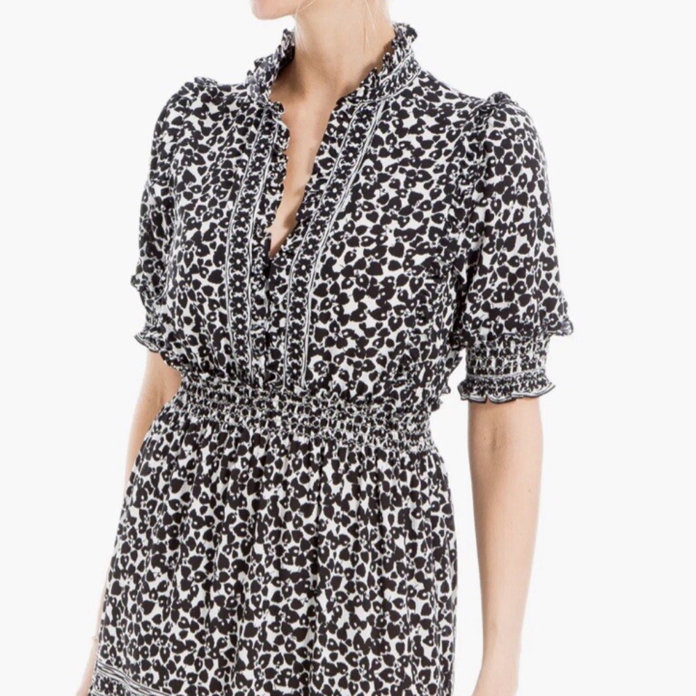 NWT MAX STUDIO Ruffle Collar Tiered Maxi Dress Women's Small Black White Floral